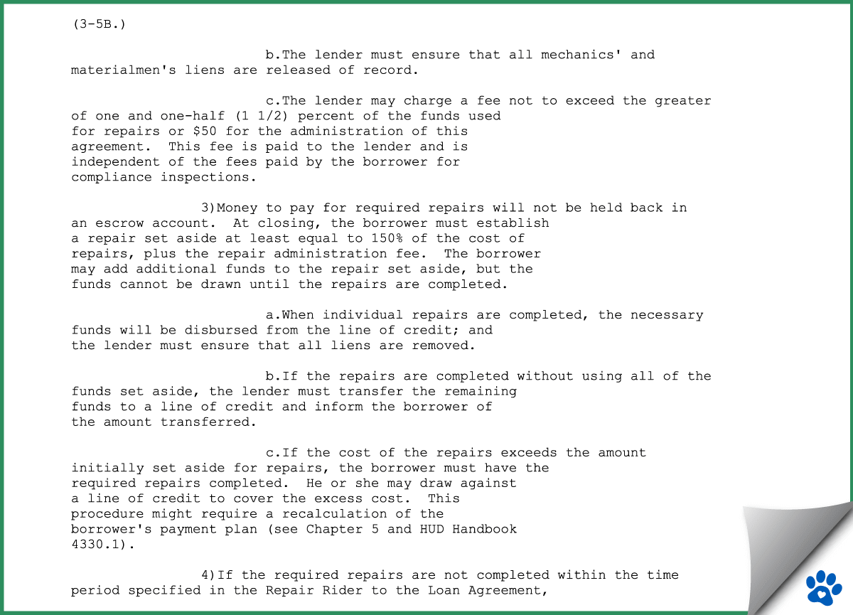 HUD repair set-aside guidelines