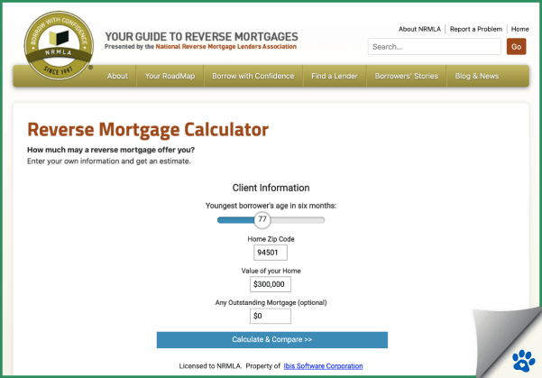 Screenshot of National Reverse Mortgage Lenders Association Free Calculator