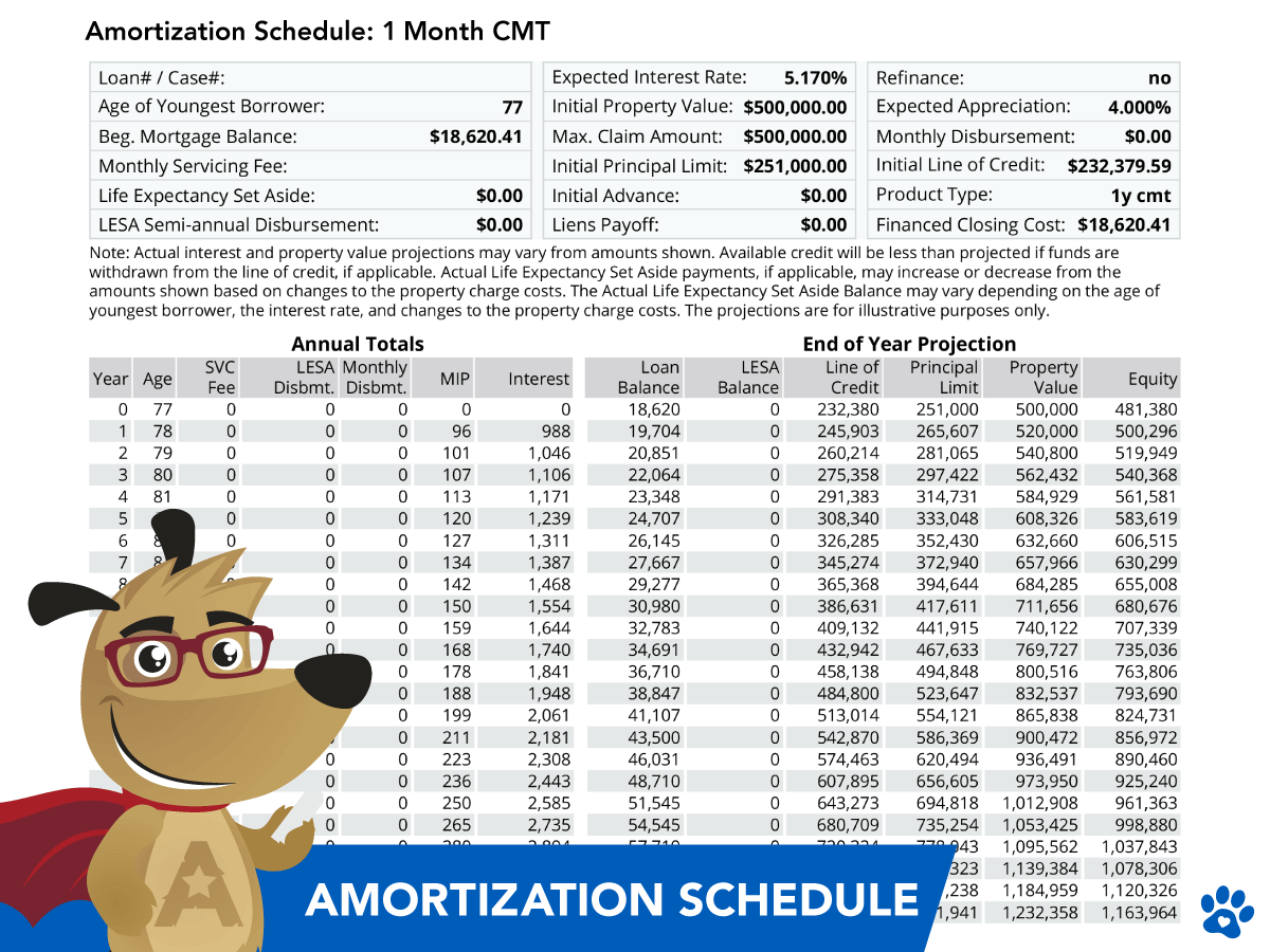 ARLO presenting adjustable rate amortization schedule