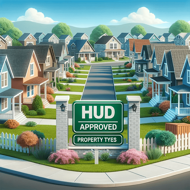 Sign showing HUD-approved property types