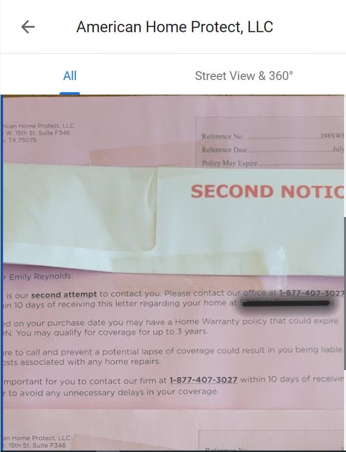 Example of home warranty scam